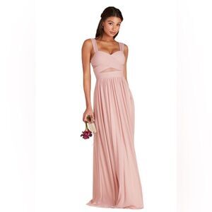 Birdy Grey Dusty Rose Pink Chiffon Full Length Mesh Cutout Elyse Dress